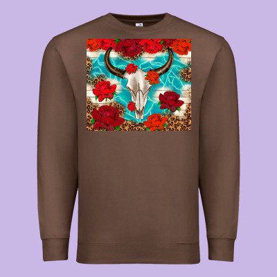 Bull Skull Rose Premium Sweatshirt Designed By Tumblerdesignbyshophia
