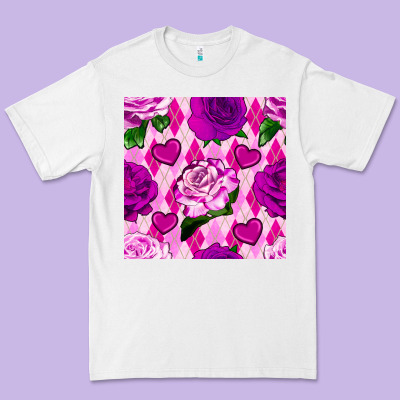 Valentines Day Roses And Diamond Plaid Seamless Pattern Premium Tee Designed By Bundleandbundleshop