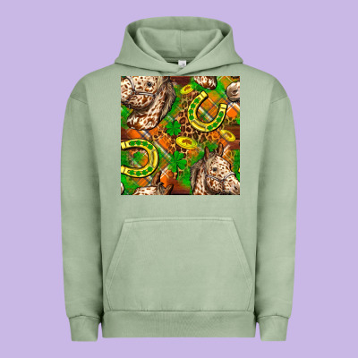 St. Patrick's Day Horse With Horseshoes Seamless Urban Hoodie Designed By Fadigitalartstudio