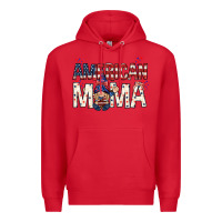 Red American mama with gnome Mother's Day Premium Hoodie - HowdyJamesFarm
