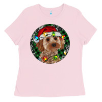 Bubblegum Pink Cockapoo Christmas Ladies Tee - RanaPortraitStore
