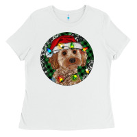 White Cockapoo Christmas Ladies Tee - RanaPortraitStore