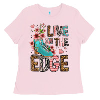 Bubblegum Pink live on the edge ice skating Ladies Tee - FaDigitalArtStudio