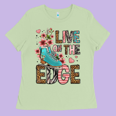 Live On The Edge Ice Skating Ladies Tee Designed By Fadigitalartstudio