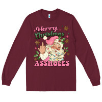 Burgundy merry christmas assholes Long Sleeve Tee - MaliasSmallBusiness