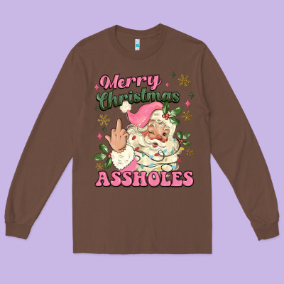 Merry Christmas Assholes Long Sleeve Tee Designed By Maliassmallbusiness
