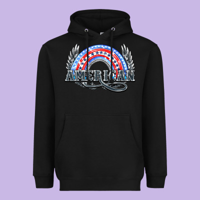 American Rainbow Heavyweight Hoodie Designed By Howdyjamesfarm