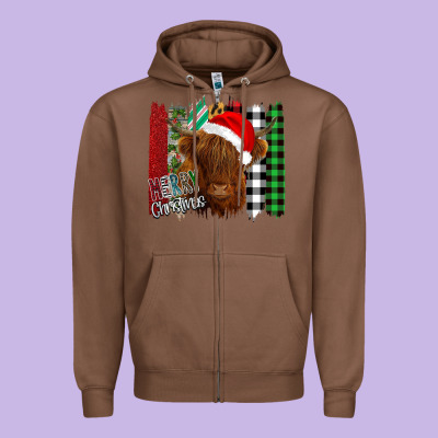 Merry Christmas Cow Zipper Hoodie Designed By Bettercallsaul