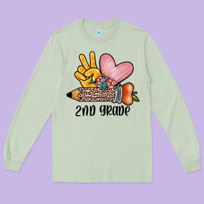 Peace Love 2nd Grade Long Sleeve Tee Designed By Jahusdesignshop