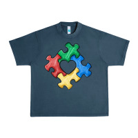 Midnight Navy autism puzzle Urban Heavy Tee - MaliasSmallBusiness