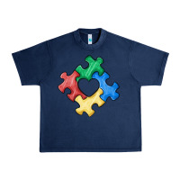 Navy autism puzzle Urban Heavy Tee - MaliasSmallBusiness