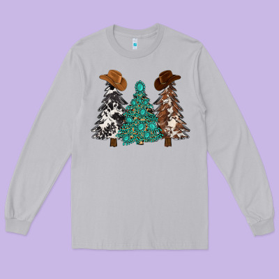 Cowhide With Gemstones Trees Long Sleeve Tee Designed By Maliassmallbusiness