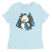 Baby Blue Snowman Winter Ladies Tee - RanaPortraitStore