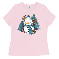 Bubblegum Pink Snowman Winter Ladies Tee - RanaPortraitStore