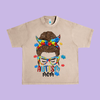 Messy Bun Autism Mom Urban Heavy Tee Designed By Maliassmallbusiness