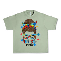 Oil Green messy bun autism mom Urban Heavy Tee - MaliasSmallBusiness