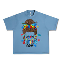Pebble Blue messy bun autism mom Urban Heavy Tee - MaliasSmallBusiness
