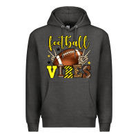 Charcoal Heather Football vibes yellow and black team color Premium Hoodie - HowdyJamesFarm