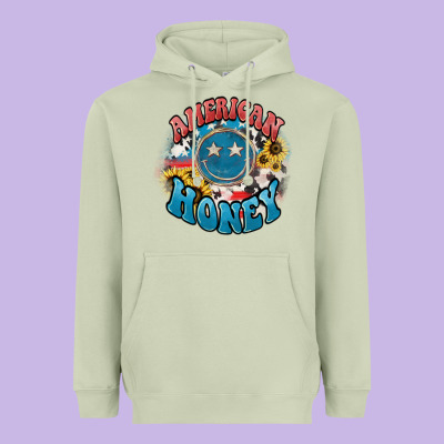 American Honey Smiley Heavyweight Hoodie Designed By Howdyjamesfarm
