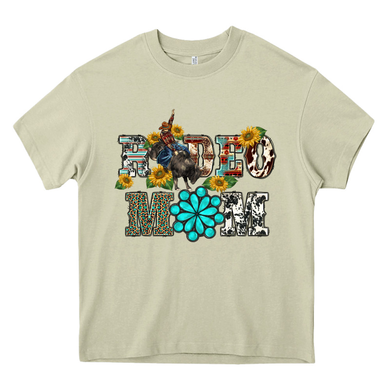 Western Rodeo Bullfighter Mom Turquoise Gemstones  Sunflowers Heavy Core Tee by BarkalooDesign | Teevron