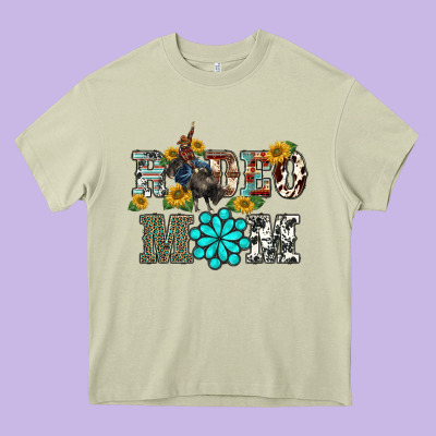 Western Rodeo Bullfighter Mom Turquoise Gemstones  Sunflowers Heavy Core Tee Designed By Barkaloodesign