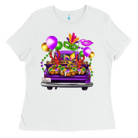 White mardi gras farm truck Ladies Tee - FaDigitalArtStudio