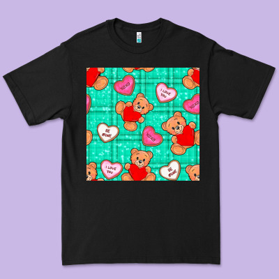 Valentines Day Teddy Bears And Cookies Seamless Pattern Premium Tee Designed By Bundleandbundleshop