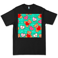 Black valentines day teddy bears and cookies seamless pattern Premium Tee - BundleAndBundleShop
