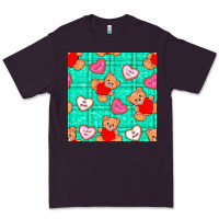 Plum valentines day teddy bears and cookies seamless pattern Premium Tee - BundleAndBundleShop