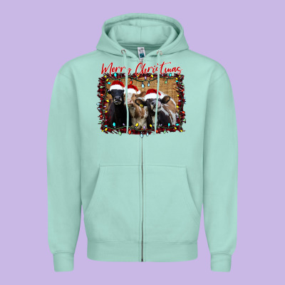 Merry Christmas Cows Zipper Hoodie Designed By Bettercallsaul