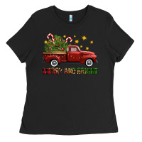 Merry And Bright Christmas Trees Truck Ladies Tee | Teevron