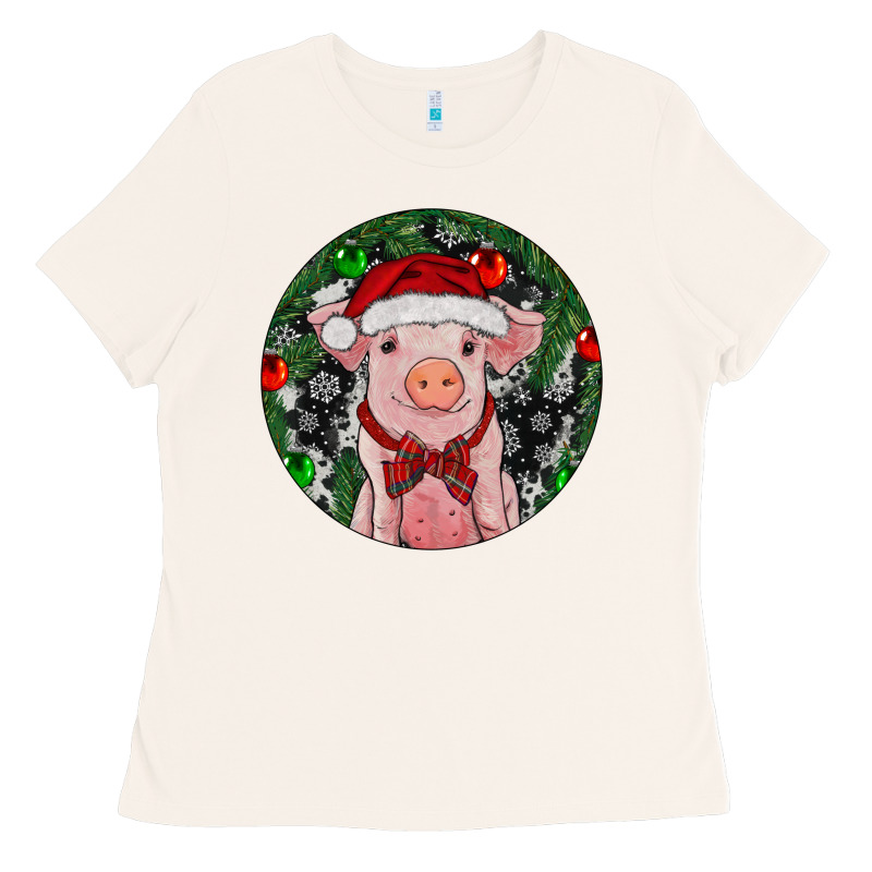 Sitting Pig Christmas Ladies Tee by RanaPortraitStore | Teevron