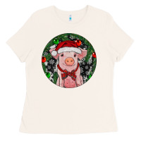 Bone Sitting Pig Christmas Ladies Tee - RanaPortraitStore