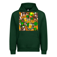 Forest Green St. Patrick's Day Pig With Beer And Shamrock Urban Hoodie - FaDigitalArtStudio