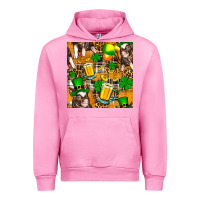 Fuchsia Pink St. Patrick's Day Pig With Beer And Shamrock Urban Hoodie - FaDigitalArtStudio