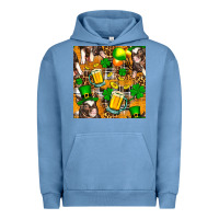 Pigment Pebble Blue St. Patrick's Day Pig With Beer And Shamrock Urban Hoodie - FaDigitalArtStudio