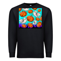 Black halloween pumpkins with ghosts Premium Sweatshirt - TumblerDesignByShophia