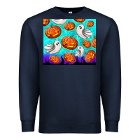 Navy halloween pumpkins with ghosts Premium Sweatshirt - TumblerDesignByShophia