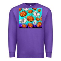 Purple halloween pumpkins with ghosts Premium Sweatshirt - TumblerDesignByShophia