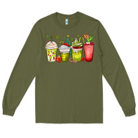 Army Green Christmas characters coffee cups Long Sleeve Tee - MaliasSmallBusiness