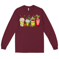 Burgundy Christmas characters coffee cups Long Sleeve Tee - MaliasSmallBusiness