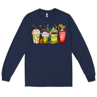 Navy Christmas characters coffee cups Long Sleeve Tee - MaliasSmallBusiness