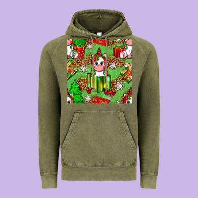 Christmas Unicorn And Gift Box Vintage Hoodie Designed By Nancycooperartshop