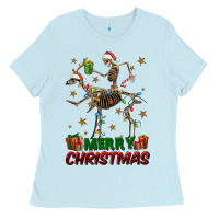 Baby Blue merry christmas deer skeleton Ladies Tee - FaDigitalArtStudio