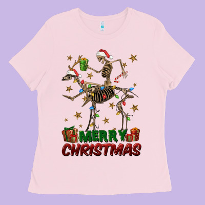 Merry Christmas Deer Skeleton Ladies Tee Designed By Fadigitalartstudio