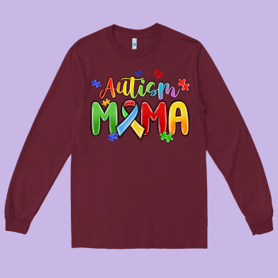 Autism Mama Long Sleeve Tee Designed By Maliassmallbusiness