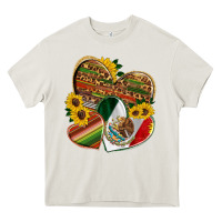 Cream mexico heart and sunflower Heavy Core Tee - HRA Design Shop