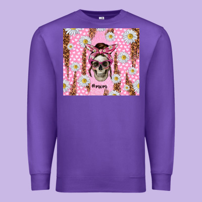 Skull Mom Pink Glitter With Daisy Premium Sweatshirt Designed By Tumblerdesignbyshophia