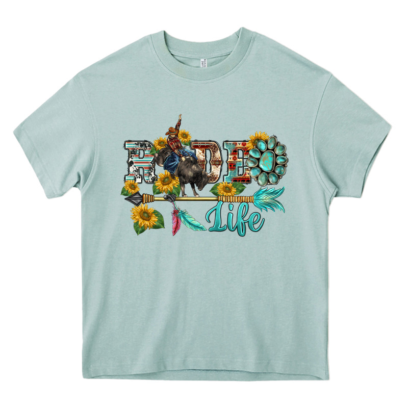 Western Rodeo Bullfighter  Life Turquoise's Gemstones Arrow Sunflowers Heavy Core Tee by BarkalooDesign | Teevron