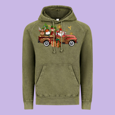 Christmas Truck Elf Santa Snowman Reindeer Vintage Hoodie Designed By Nancycooperartshop